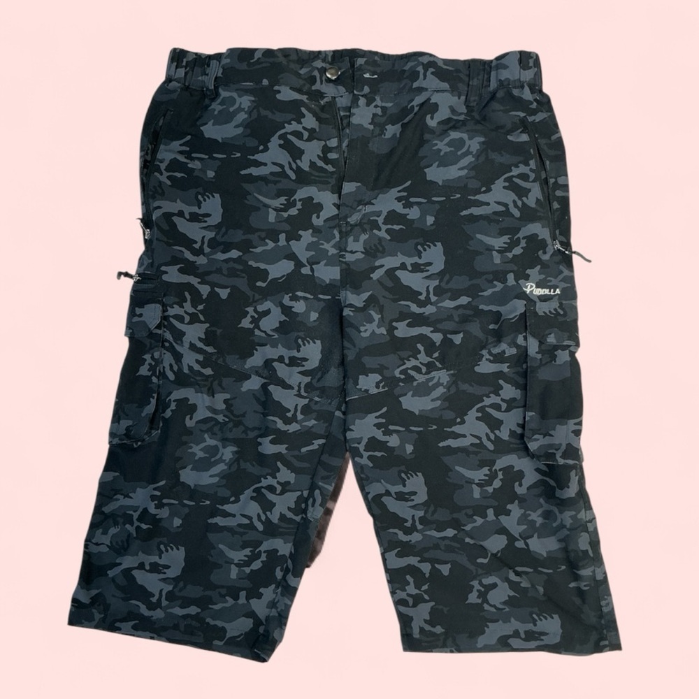 Pudolla Mens Black Camo Cargo Shorts